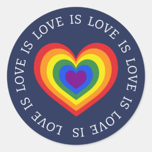 Love is Love LGBTQ Rainbow Heart Navy Blue Classic Round Sticker