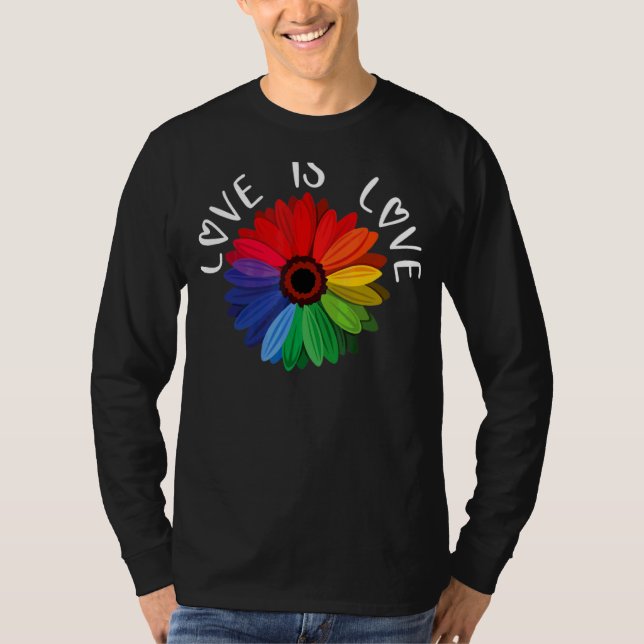 Love Is Love  Love Daisy Lgbt Rainbow  Gay T-Shirt (Front)