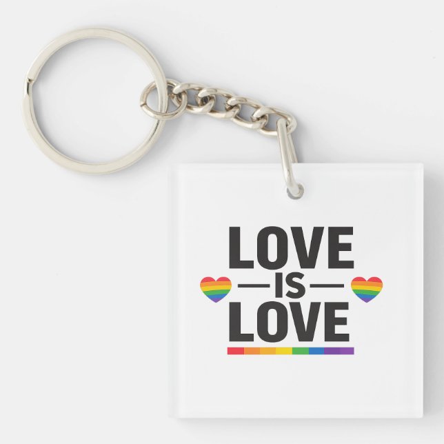 Love Is Love – Minimal Rainbow Hearts Pride Design Key Ring (Front)