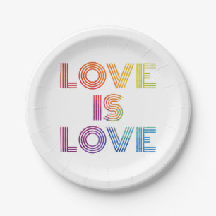 Love is Love Modern Stripes Paper Plate