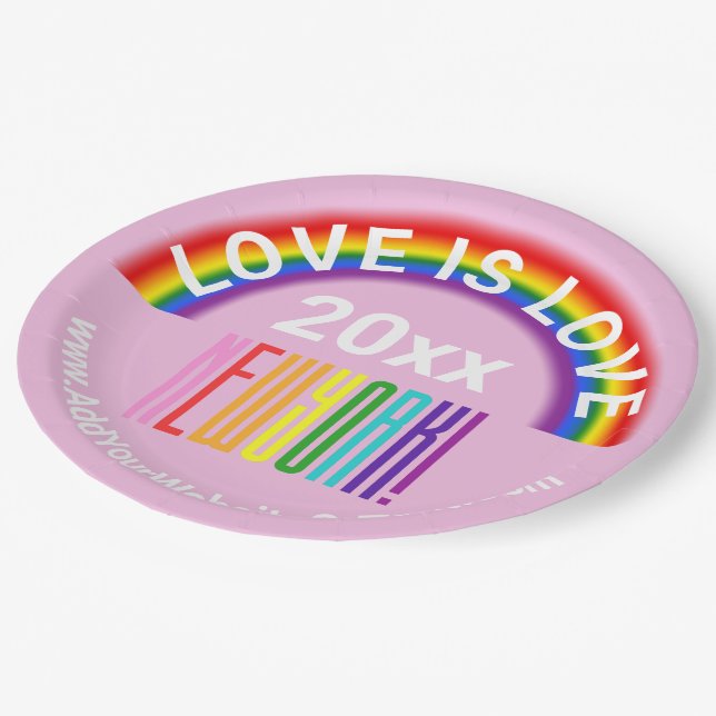 Love is Love New York Pride NYC Gay Pride Rainbow Paper Plate (Angled)