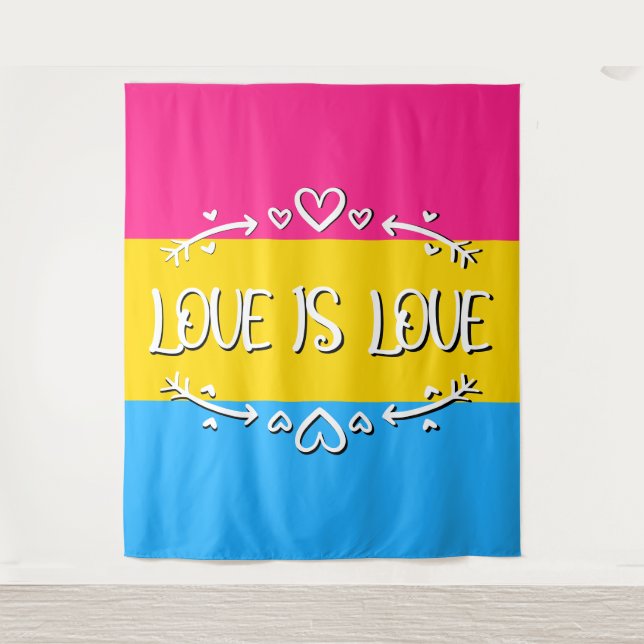 Love is Love Pansexual Pride Flag Tapestry (Front)