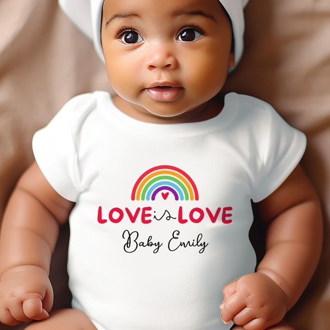 Love is Love Personalised Pride Cute Baby Bodysuit (Celebrate love and equality with our personalized "Love is Love" baby bodysuit)