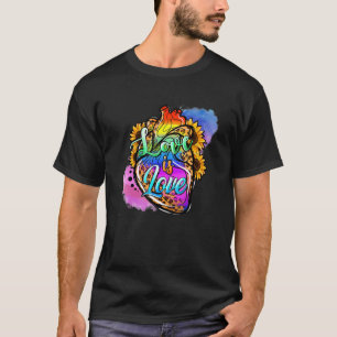 Love Is Love Pride Heart Watercolor Leopard Sunflo T-Shirt