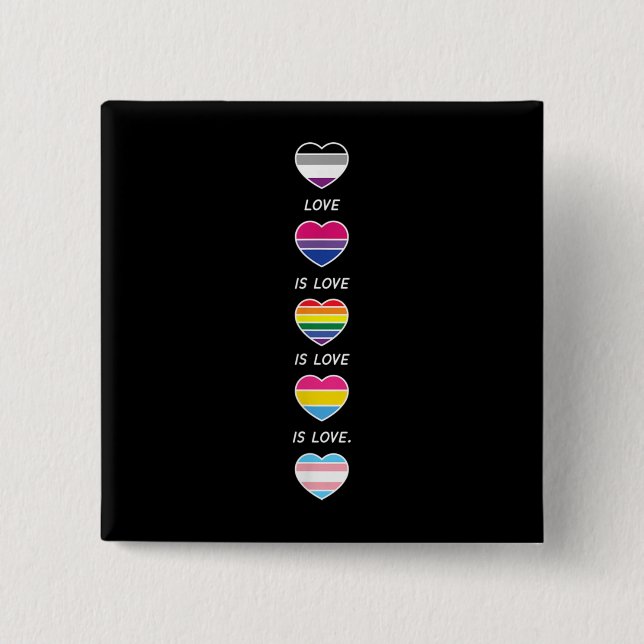 Love is Love Pride LGBT Asexual Bi Pansexual Trans 15 Cm Square Badge (Front)