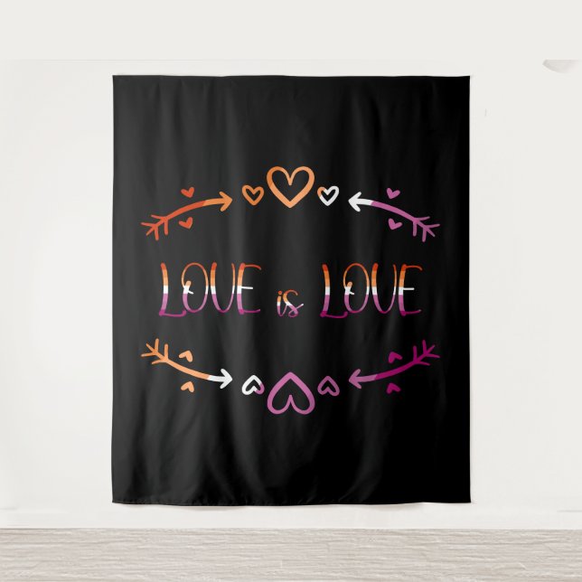 Love is Love Pride Month Lesbian Backdrop Tapestry (Front)