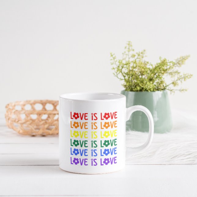 Love Is Love Pride Mug – Repeating Rainbow Floral (Creator Uploaded)