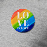 Love is Love Pride Rainbow<br><div class="desc">This Pride Button is decorated with LOVE IS LOVE in bold white letters on a watercolor rainbow background of red,  orange,  yellow,  green,  blue,  and purple.
Original Watercolor © Michele Davies.</div>