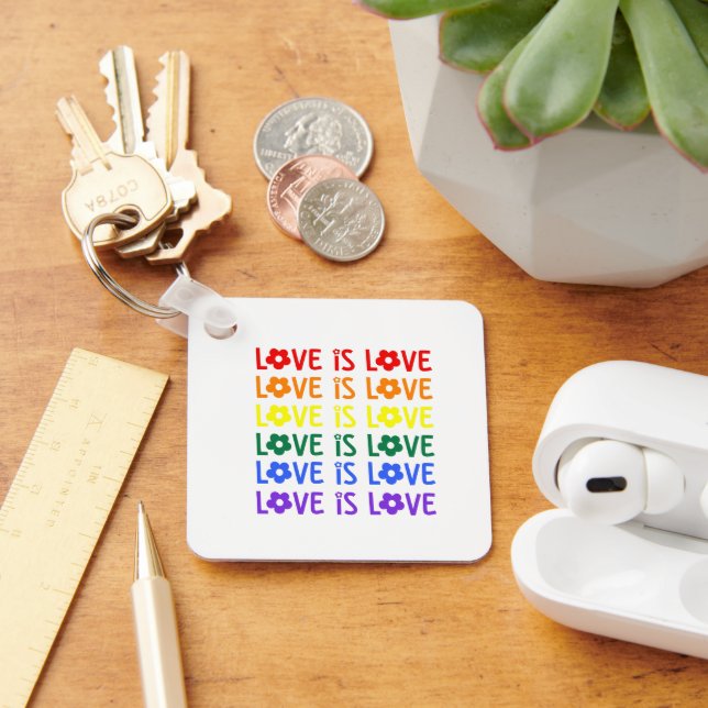 Love Is Love Pride– Rainbow Floral Text Key Ring (Desk)