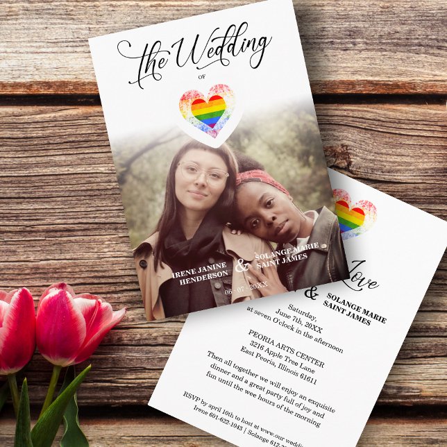Love is Love Pride Rainbow Heart LGBT Photo Invitation (Creator Uploaded)