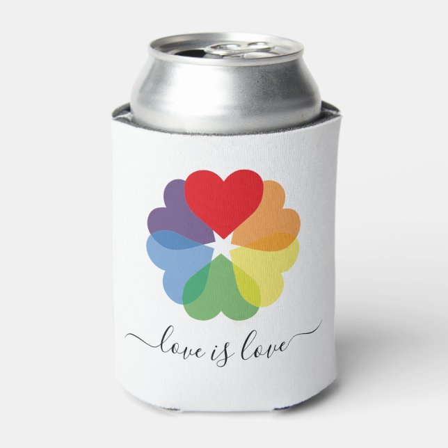 Love Is Love Pride Rainbow Hearts Can Cooler (Can Front)
