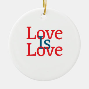 Love is love pride red blue June LGBTQ simple text Ceramic Tree Decoration