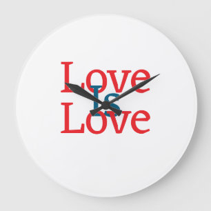 Love is love pride red blue June LGBTQ simple text Large Clock