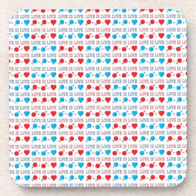 LOVE is LOVE quote in red and blue Coaster (Front)