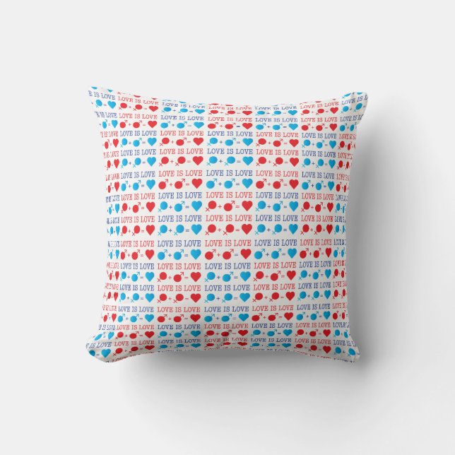 LOVE is LOVE quote in red and blue Cushion (Front)