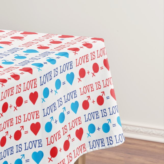 LOVE is LOVE quote in red and blue Tablecloth (In Situ)
