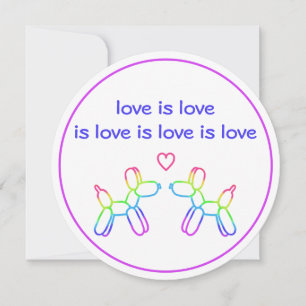 Love is Love Rainbow Balloon Dogs Round Invitation