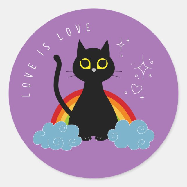 LOVE IS LOVE – Rainbow Black Cat Sticker (Front)