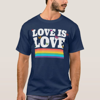 Love Is Love Rainbow Butterflies LGBTQ Statement v T-Shirt