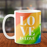 Love Is Love Rainbow Colours Coffee Mug<br><div class="desc">This Coffee Mug is decorated with LOVE IS LOVE in bold white typography on a watercolor rainbow background of red,  orange,  yellow,  green,  blue,  and purple.
Original Watercolor © Michele Davies.</div>