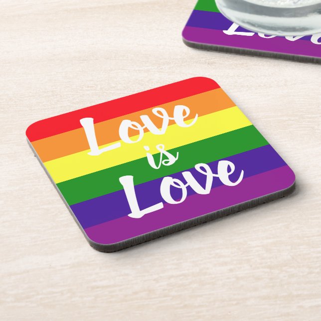 Love is Love Rainbow Colours LGBTQ Pride Coaster (Left Side)