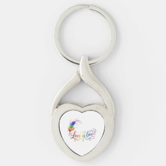 Love is Love Rainbow Feather Elegant Heart Metal K Key Ring