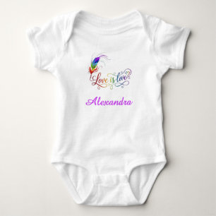 Love is Love Rainbow Feather Personalised Girl Bab Baby Bodysuit