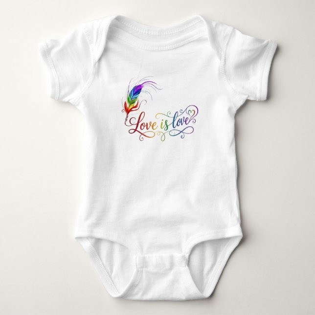 Love is Love Rainbow Feather Pride Baby Bodysuit (Front)