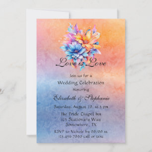 Love is Love Rainbow Floral Wedding Celebration Invitation