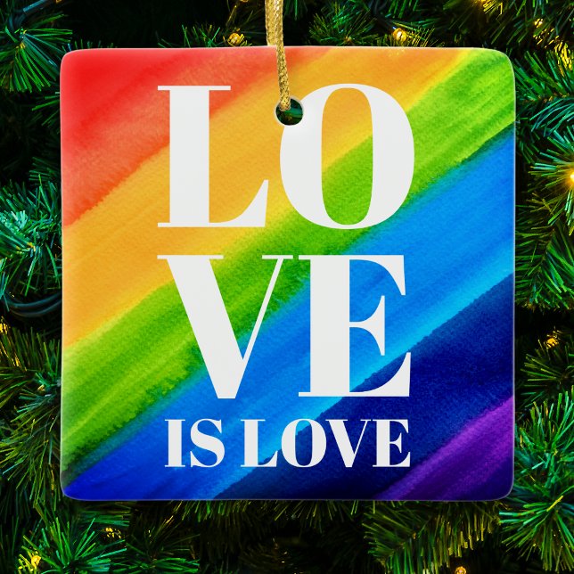 Love is Love Rainbow Gay Pride Ceramic Ornament (Creator Uploaded)