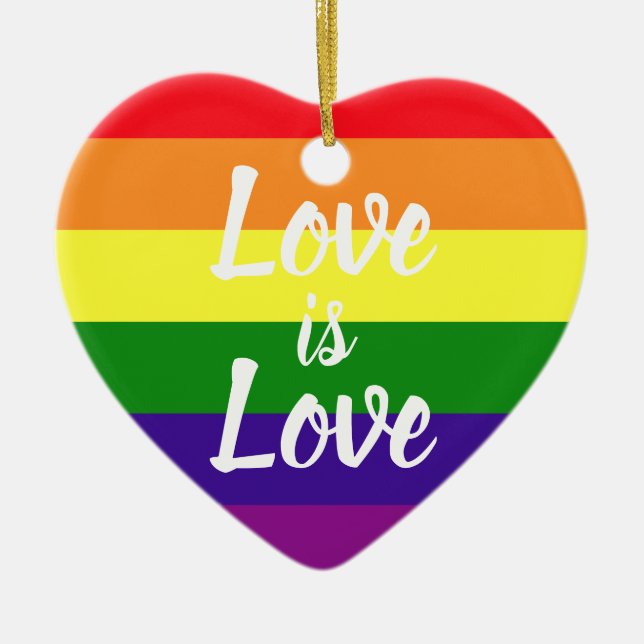 Love is Love Rainbow Gay Pride Ceramic Tree Decoration (Front)