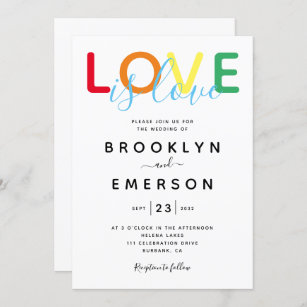 Love is Love Rainbow Gay Wedding Invitation