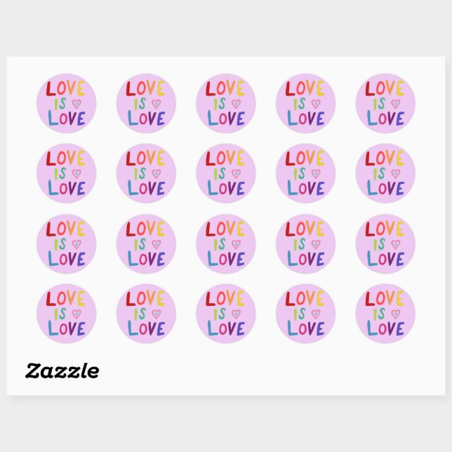 LOVE IS LOVE Rainbow Handlettering Set of  Classic Round Sticker (Sheet)