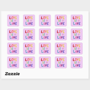 LOVE IS LOVE Rainbow Handlettering Set of Square Sticker