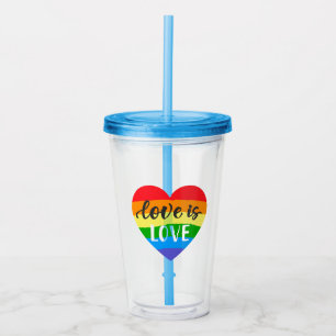 Love is Love Rainbow Heart Acrylic Tumbler
