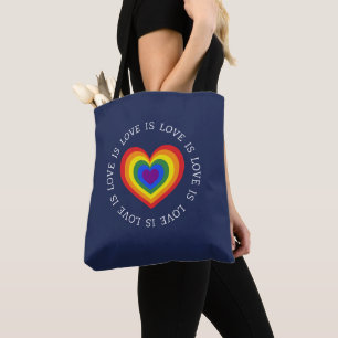 Love is Love Rainbow Heart LGBTQ Pride Navy Blue Tote Bag