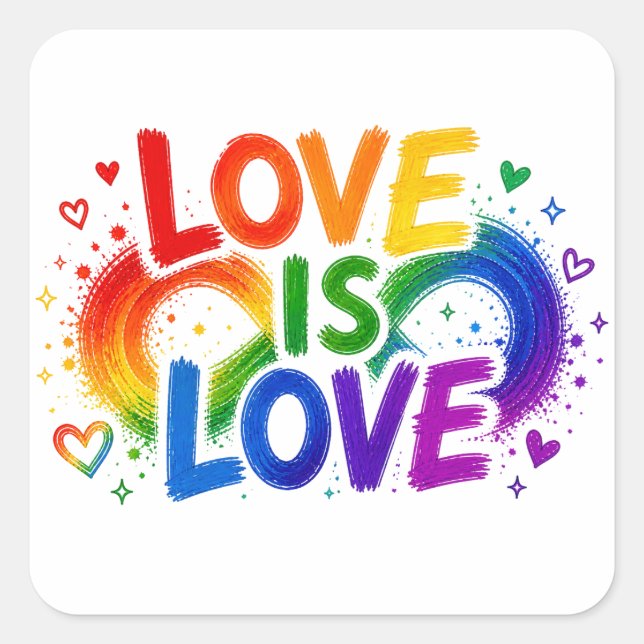 Love Is Love Rainbow Heart Square Sticker (Front)