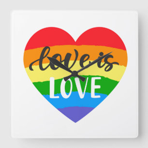 Love is Love Rainbow Heart Square Wall Clock