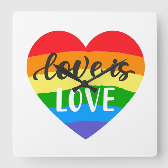 Love is Love Rainbow Heart Square Wall Clock (Front)