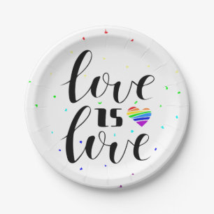 Love is Love   Rainbow Hearts Paper Plate