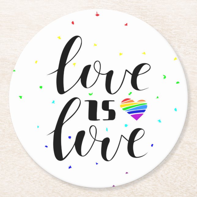 Love is Love | Rainbow Hearts Round Paper Coaster (Front)