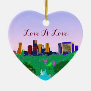 Love Is Love Rainbow Houston Skyline Gay Pride Ceramic Tree Decoration