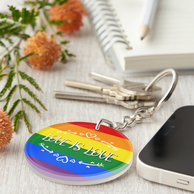 Love is Love Rainbow LGBTQ Pride Acrylic Keychain (Front Right)