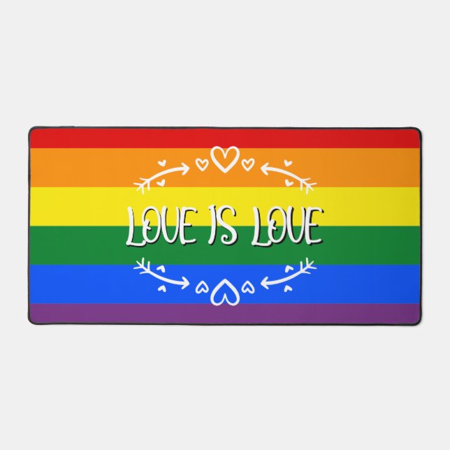 Love is Love Rainbow LGBTQ Pride Desk Mat (Front)