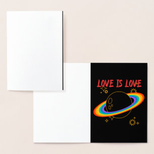 Love is love. Rainbow planet. LGBTQ+pride Foil Card