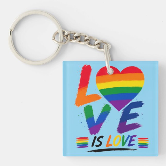 Love Is Love – Rainbow Pride Brush Design Key Ring (Front)