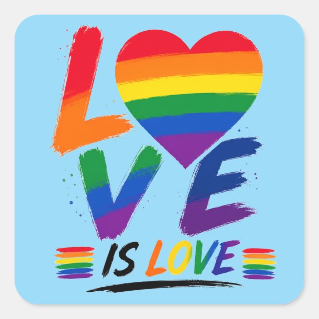 Love Is Love – Rainbow Pride Brush Design Square Sticker (Front)