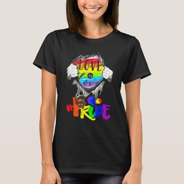 Love Is Love Rainbow Ripping Open Inside Lgbt Flag T-Shirt (Front)