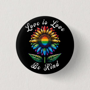 Love Is Love Rainbow Sunflower LGBT+ Gay Lesbian P 3 Cm Round Badge