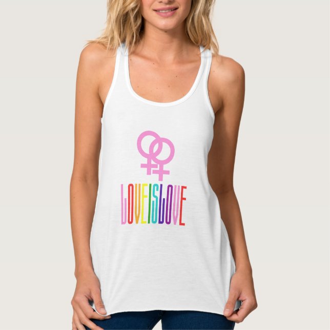 Love is Love Rainbow Text LGBTQ Lesbian Pride Singlet (Front)